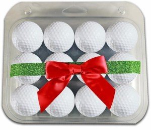 12 Plain Color Golf Balls in Christmas Ribbon