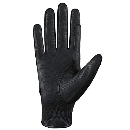 AFE Ladies Horse Riding Gloves Track Fabric Gloves Synthetic Leather Equestrian Black Stretch Fabric Pink Purple Lilac (Black Finger Print, Small)