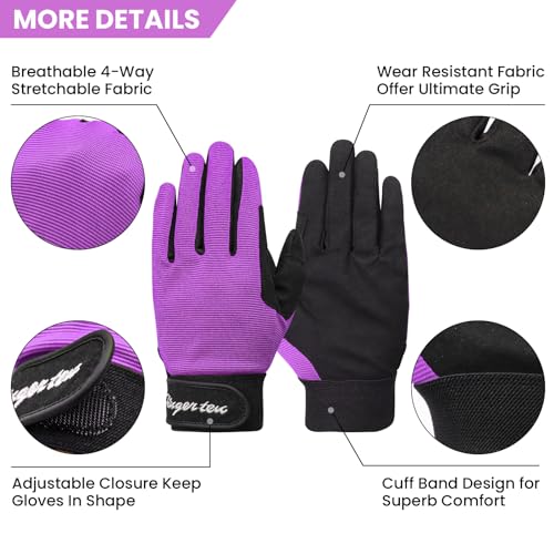Kids Horse Riding Gloves Youth Non Slip Perfect Grip, Boys girls Equestrain Gloves Breathable Stretchable Sweat Absorbent fit All Seasons for Cycling Sport School Riding Bike Outdoor (Purple, XL)