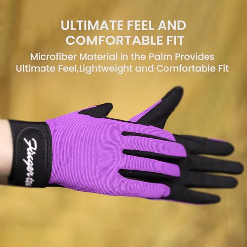 Kids Horse Riding Gloves Youth Non Slip Perfect Grip, Boys girls Equestrain Gloves Breathable Stretchable Sweat Absorbent fit All Seasons for Cycling Sport School Riding Bike Outdoor (Purple, XL)