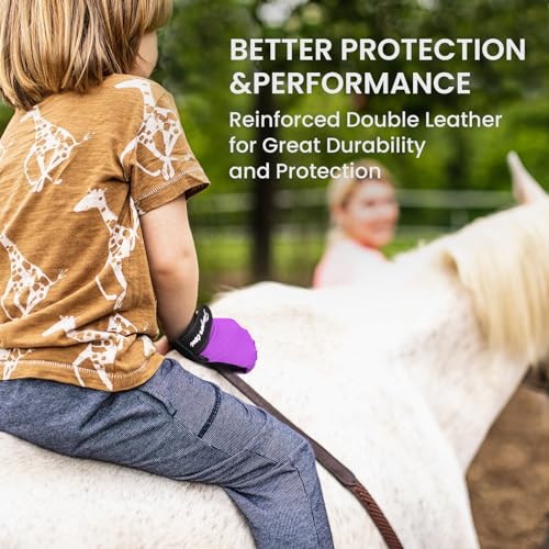 Kids Horse Riding Gloves Youth Non Slip Perfect Grip, Boys girls Equestrain Gloves Breathable Stretchable Sweat Absorbent fit All Seasons for Cycling Sport School Riding Bike Outdoor (Purple, XL)