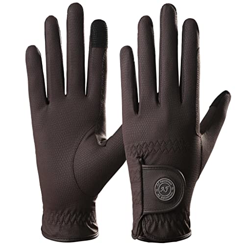 AF EQUESTRIAN Ladies Horse Riding Gloves Equestrian Premium Synthetic Leather Sui Sereno Ladies Gloves Snake Skin Design (Brown, Medium)