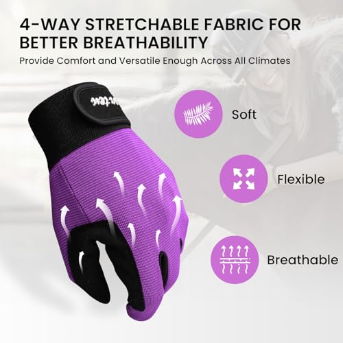 Kids Horse Riding Gloves Youth Non Slip Perfect Grip, Boys girls Equestrain Gloves Breathable Stretchable Sweat Absorbent fit All Seasons for Cycling Sport School Riding Bike Outdoor (Purple, XL)