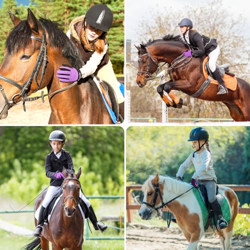Kids Horse Riding Gloves Youth Non Slip Perfect Grip, Boys girls Equestrain Gloves Breathable Stretchable Sweat Absorbent fit All Seasons for Cycling Sport School Riding Bike Outdoor (Purple, XL)