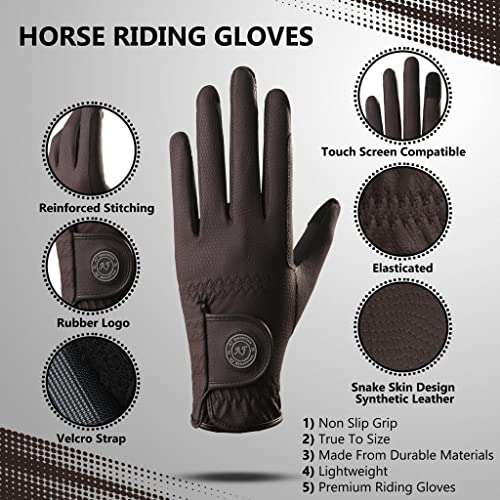 AF EQUESTRIAN Ladies Horse Riding Gloves Equestrian Premium Synthetic Leather Sui Sereno Ladies Gloves Snake Skin Design (Brown, Medium)