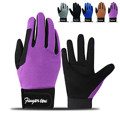 Kids Horse Riding Gloves Youth Non Slip Perfect Grip, Boys girls Equestrain Gloves Breathable Stretchable Sweat Absorbent fit All Seasons for Cycling Sport School Riding Bike Outdoor (Purple, XL)