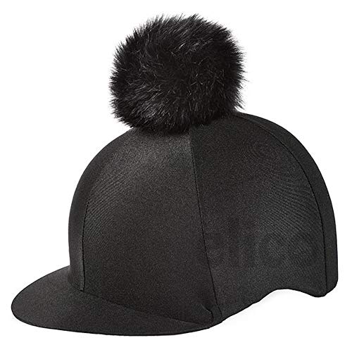 Black Lycra Riding Hat Cover with Pom Pom
