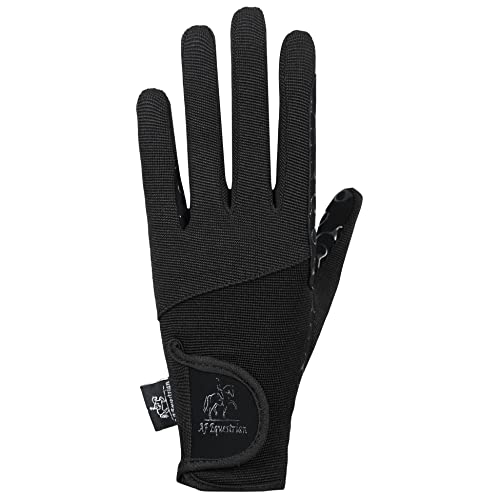 AFE Ladies Horse Riding Gloves Track Fabric Gloves Synthetic Leather Equestrian Black Stretch Fabric Silicone Printed Palms (Medium)