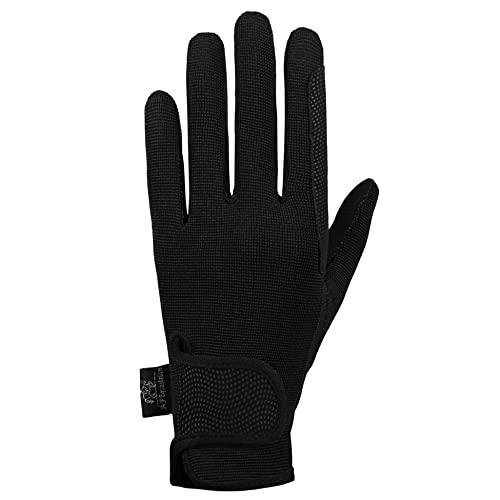 AFE Ladies Horse Riding Gloves Track Fabric Gloves Synthetic Leather Equestrian Black Stretch Fabric (Medium)