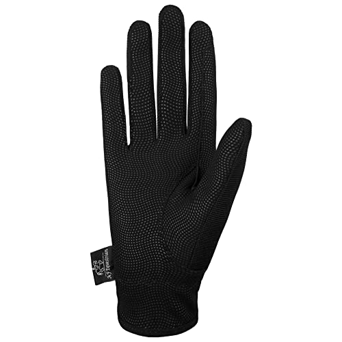 AFE Ladies Horse Riding Gloves Track Fabric Gloves Synthetic Leather Equestrian Black Stretch Fabric (Medium)