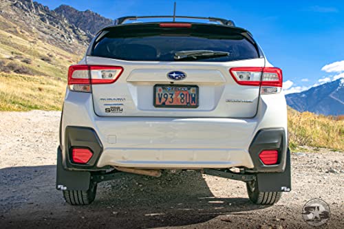 RokBlokz Mud Flaps for 2018 + Subaru Crosstrek - Multiple Colors Available - Mud Guards are Custom Cut and Fit - Includes All Mounting Hardware (Black with Black Logo)