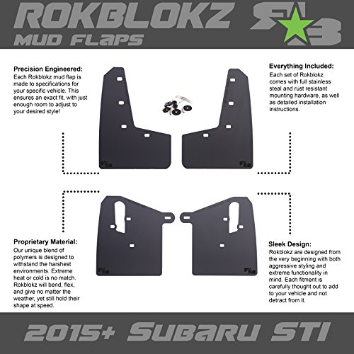 RokBlokz Mud Flaps for 2015-2021 Subaru WRX STI - Multiple Colors Available - Includes All Mounting Hardware
