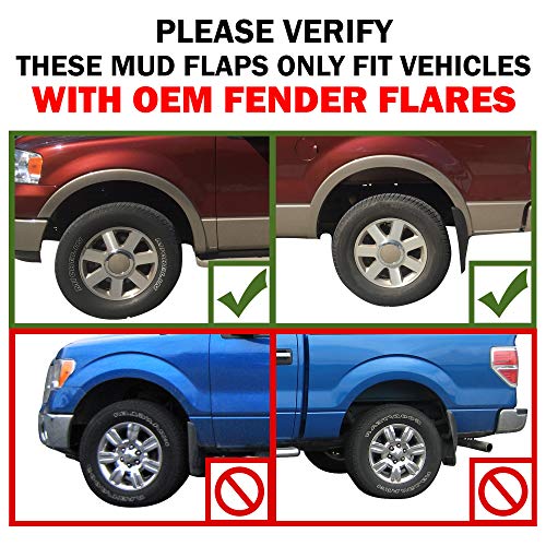 Red Hound Auto Heavy Duty Molded Mud Flaps Compatible with 2004-2014 Ford F-150 Front & Rear 4pc Set (Only FITS with OEM Fender Flares)