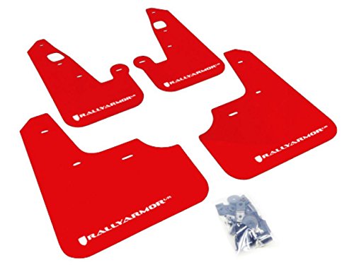 Rally Armor MF8-UR-RD/WH Red, White Mud Flap with Logo (2007+ Mitsubishi Lancer (Doesn't fit Sport Back) UR), 1 Pack