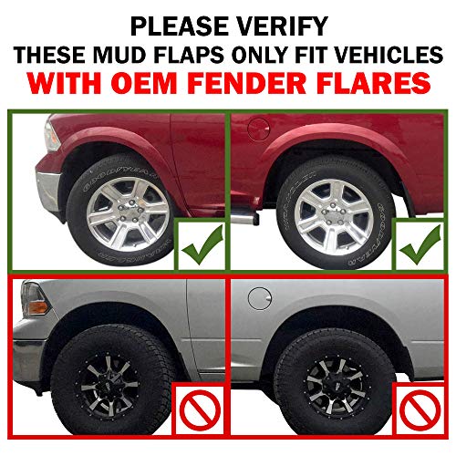 Red Hound Auto Premium Mud Flaps Splash Guards Compatible with Dodge Ram (1500 2009-2018, 1500 Classic 2019, 2500 3500 2010-2018) Molded Front & Rear 4 Piece Set (for Trucks with OEM Fender Flares)