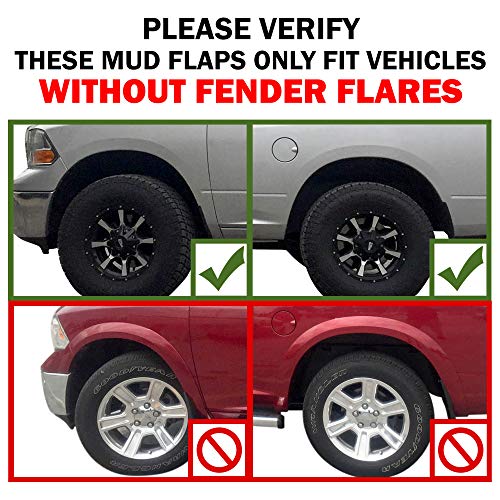 Red Hound Auto Premium Mud Flaps Splash Guards Compatible with Dodge Ram (1500 2009-2018, 1500 Classic 2019, 2500 3500 2010-2018) Molded Front & Rear 4 Piece Set (for Trucks Without Fender Flares)