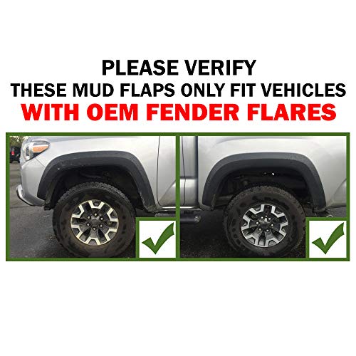 Red Hound Auto Premium Heavy Duty Molded 2016-2023 Compatible with Toyota Tacoma Mud Flaps Guards Front & Rear 4pc Set (with OEM Fender Flares Only)