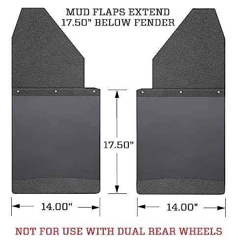 Husky Liners Mud Flaps | Kick Back Mud Flaps 14" Wide - Black Top and Black Weight - Black | 17112 | Fits Chevrolet Silverado, Ford F-150, Dodge Ram, Toyota Tocoma/Tundra 2 Pcs