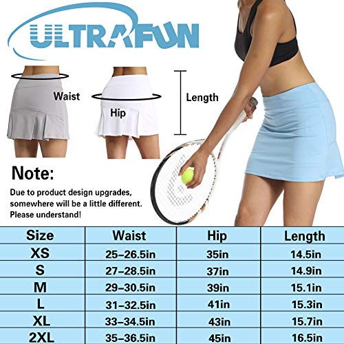 Ultrafun Women's Active Tennis Golf Skort Pleated Athletic Sports Running Skirt with Pockets and Shorts (Grey, Small)