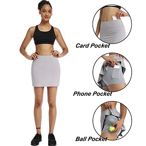 Ultrafun Women's Active Tennis Golf Skort Pleated Athletic Sports Running Skirt with Pockets and Shorts (Grey, Small)