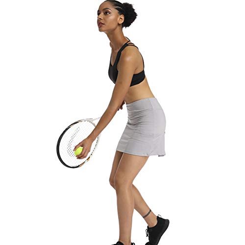 Ultrafun Women's Active Tennis Golf Skort Pleated Athletic Sports Running Skirt with Pockets and Shorts (Grey, Small)