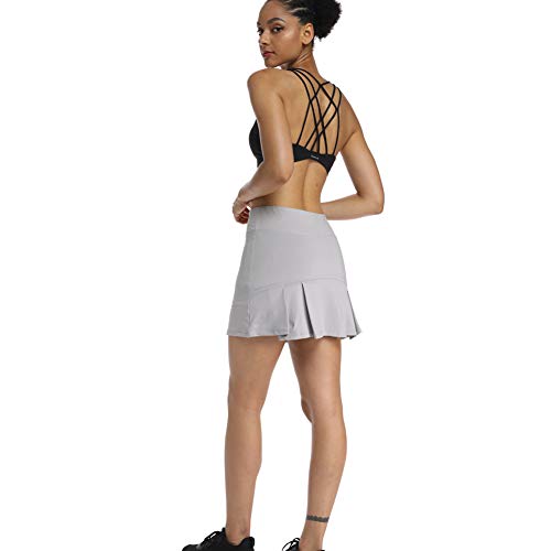 Ultrafun Women's Active Tennis Golf Skort Pleated Athletic Sports Running Skirt with Pockets and Shorts (Grey, Small)