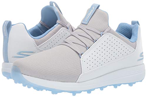 Skechers Women's Max Mojo Spikeless Golf Shoe, White/Gray/Blue, 8.0 M US