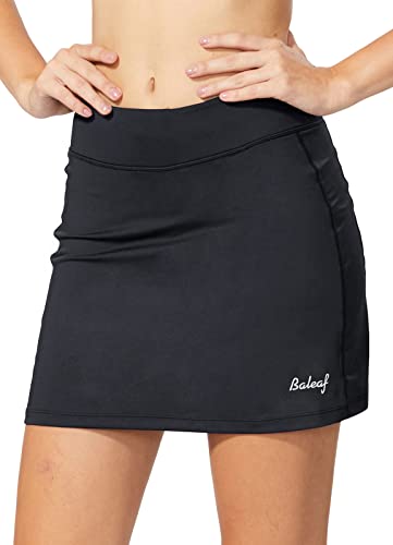BALEAF Women's Tennis Skirts Golf Skorts Lightweight Athletic Skirts with Shorts Pockets Running Workout Sports Black Size S