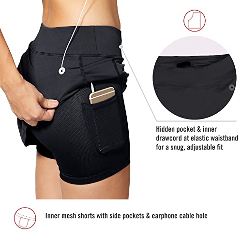 BALEAF Women's Tennis Skirts Golf Skorts Lightweight Athletic Skirts with Shorts Pockets Running Workout Sports Black Size S