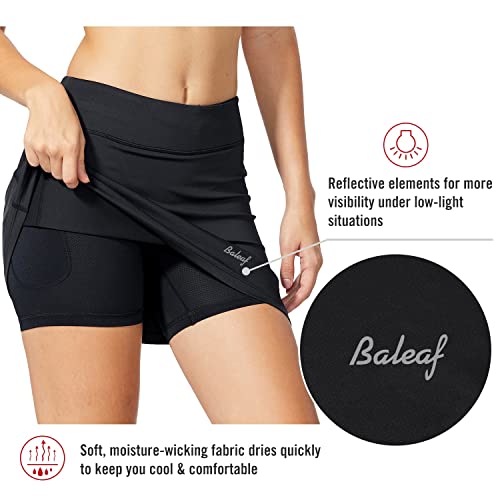 BALEAF Women's Tennis Skirts Golf Skorts Lightweight Athletic Skirts with Shorts Pockets Running Workout Sports Black Size S