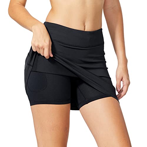 BALEAF Women's Tennis Skirts Golf Skorts Lightweight Athletic Skirts with Shorts Pockets Running Workout Sports Black Size S