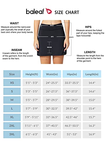 BALEAF Women's Tennis Skirts Golf Skorts Lightweight Athletic Skirts with Shorts Pockets Running Workout Sports Black Size S
