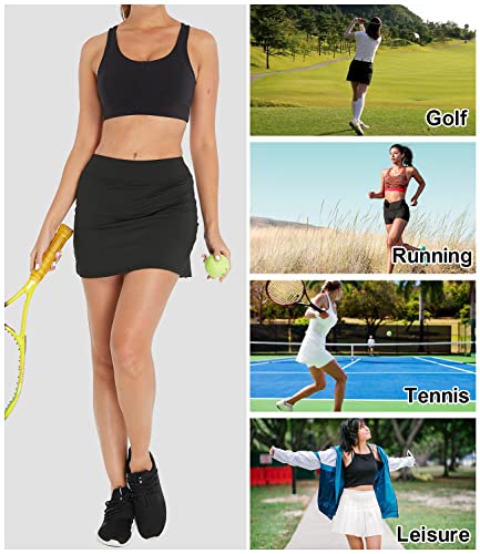 Cityoung Womens Athletic Pleated Golf Skirts with Pockets Tennis Skirt High Waisted with Shorts Running Workout Black M