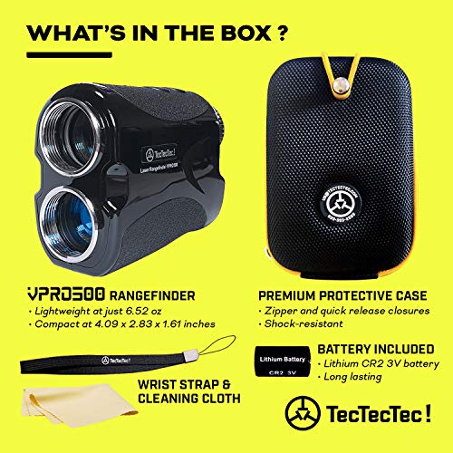 TecTecTec VPRO500 Golf Rangefinder with High-Precision, Laser Range Finder Binoculars with Pinsensor and Battery, Golf Accessories for Golfing and Hunting - Black