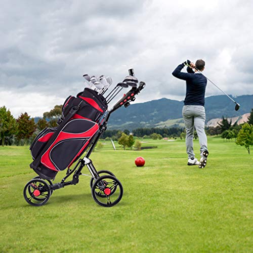 Tangkula Golf Push Pull Cart, Lightweight Aluminum Collapsible 4 Wheels Golf Push Cart, Golf Trolley with Foot Brake, Free Cup Holder & Umbrella Holder, Height-Adjustable Handle (Black)