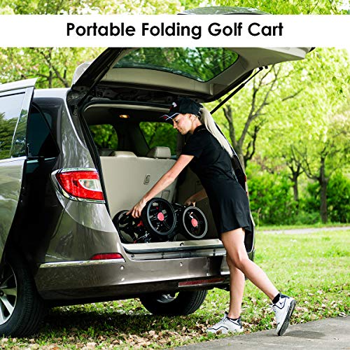 Tangkula Golf Push Pull Cart, Lightweight Aluminum Collapsible 4 Wheels Golf Push Cart, Golf Trolley with Foot Brake, Free Cup Holder & Umbrella Holder, Height-Adjustable Handle (Black)