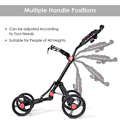 Tangkula Golf Push Pull Cart, Lightweight Aluminum Collapsible 4 Wheels Golf Push Cart, Golf Trolley with Foot Brake, Free Cup Holder & Umbrella Holder, Height-Adjustable Handle (Black)
