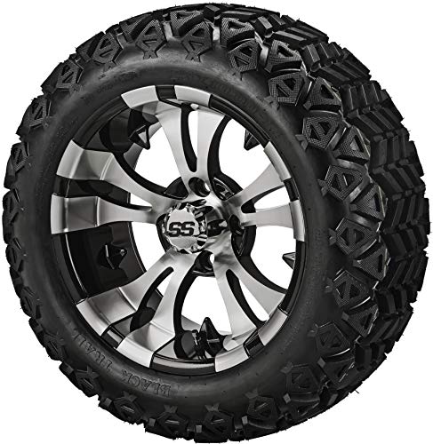 14" VAMPIRE Machined/Black Aluminum Wheels and 23x10-14" DOT All Terrain Golf Cart Tires Combo - Set of 4