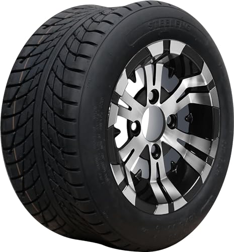 10" VAMPIRE Machined/Black GOLF CART WHEELS AND 205/50-10 LOW PROFILE GOLF CART TIRES COMBO - SET OF 4