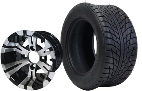 10" VAMPIRE Machined/Black GOLF CART WHEELS AND 205/50-10 LOW PROFILE GOLF CART TIRES COMBO - SET OF 4