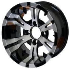 10" VAMPIRE Machined/Black GOLF CART WHEELS AND 205/50-10 LOW PROFILE GOLF CART TIRES COMBO - SET OF 4