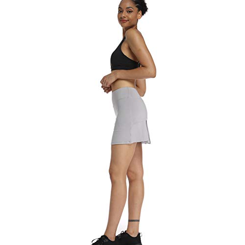 Ultrafun Women's Active Tennis Golf Skort Pleated Athletic Sports Running Skirt with Pockets and Shorts (Grey, Small)