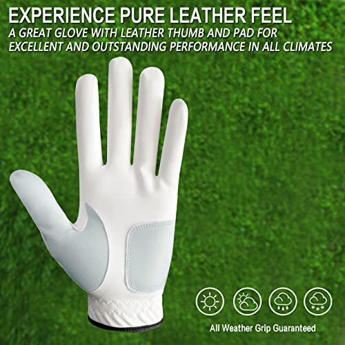 FINGER TEN Men’s Golf Glove Left Hand Right with Ball Marker Value 2 Pack, Weathersof Grip Soft Comfortable, Fit Size Small Medium ML Large XL (X-Large, Worn on Left Hand)