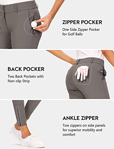 Hiverlay Womens pro Golf Pants Quick Dry Slim Lightweight Work Pants with Straight Ankle Also for Hiking or Casual Ladies，Gray-s