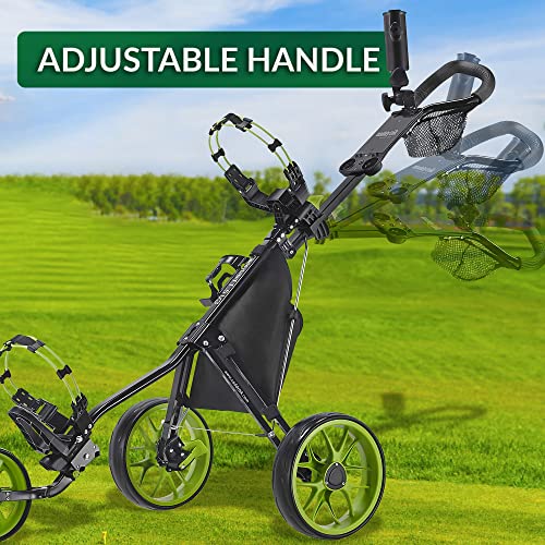 Caddytek CaddyLite 11.5 V3 3 Wheel Golf Push Cart - Superlite Deluxe, Lightweight, Easy to Fold Caddy Cart Pushcart, Black/Lime