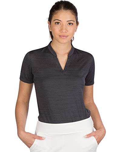 Three Sixty Six Women’s Short Sleeve Collarless Golf Polo Shirt - Dry Fit, Breathable, Compression Golf Tops Black Onyx