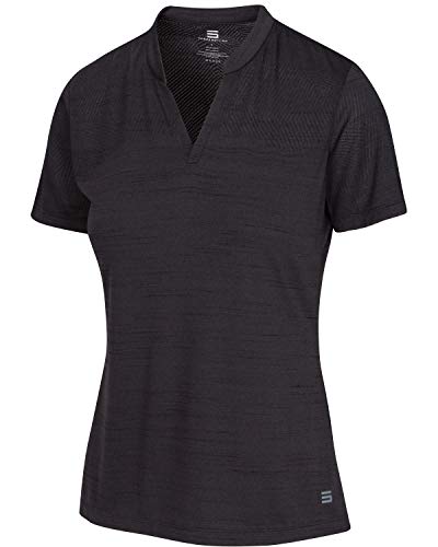 Three Sixty Six Women’s Short Sleeve Collarless Golf Polo Shirt - Dry Fit, Breathable, Compression Golf Tops Black Onyx