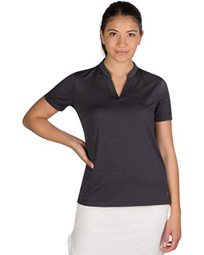 Three Sixty Six Women’s Short Sleeve Collarless Golf Polo Shirt - Dry Fit, Breathable, Compression Golf Tops Black Onyx