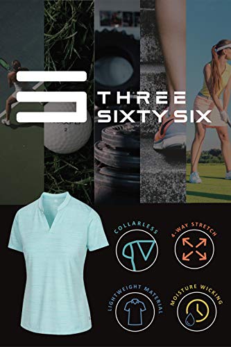 Three Sixty Six Women’s Short Sleeve Collarless Golf Polo Shirt - Dry Fit, Breathable, Compression Golf Tops Black Onyx