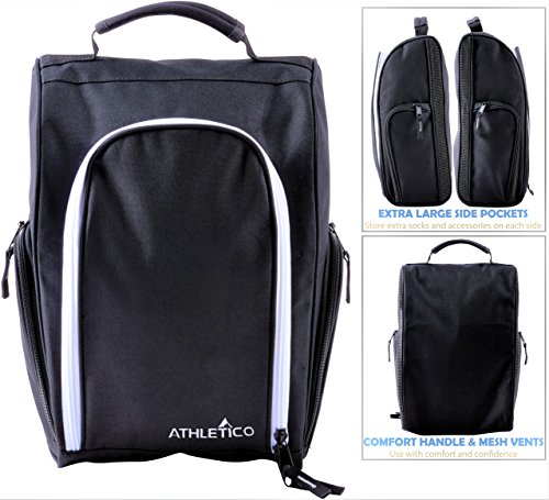 Athletico Golf Shoe Bag - Zippered Shoe Carrier Bags With Ventilation & Outside Pocket for Socks, Tees, etc. Perfect Storage (Black)